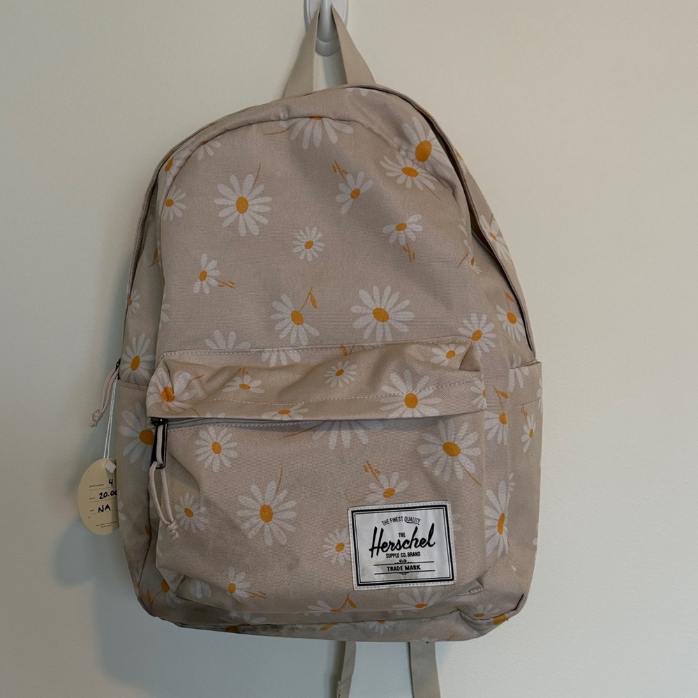Herschel Supply Company Kids Backpack in Beige with White & Yellow Daisy Print